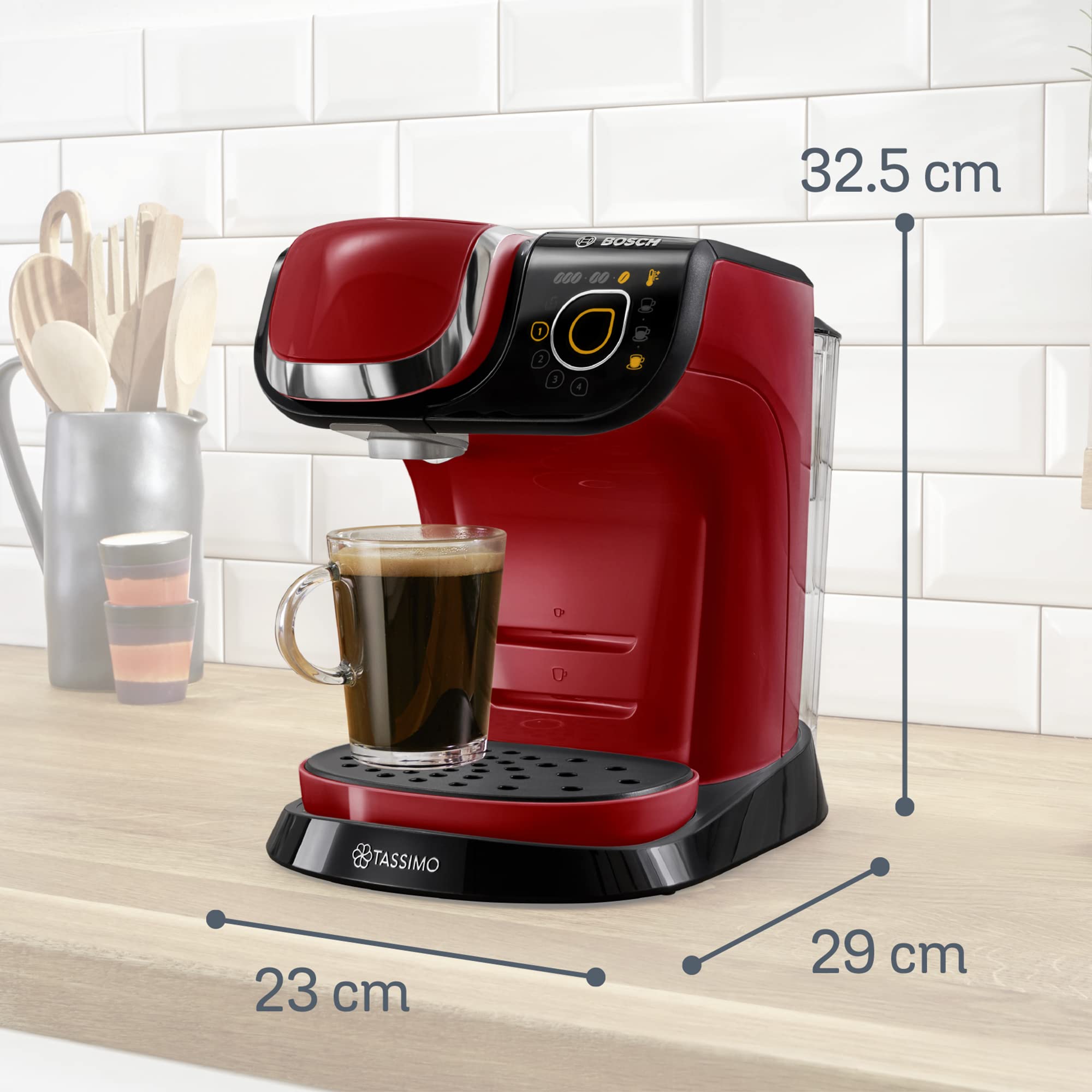 Machine à Café Tassimo My Way TAS6503 Rouge – Plus de 40 Boissons, OneTouch & Filtration Brita