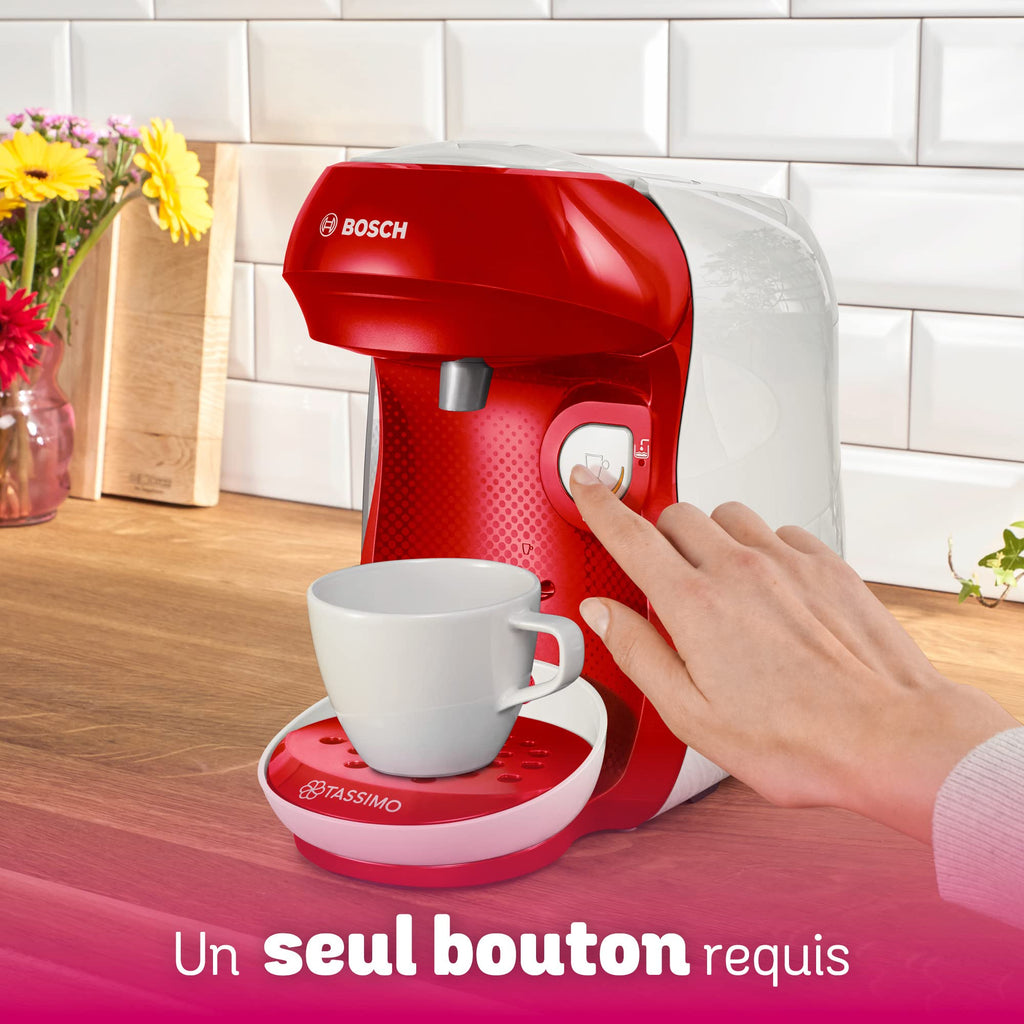 Machine à Café Tassimo Happy TAS1006 Rouge & Blanc – Plus de 40 Boissons, Format Compact
