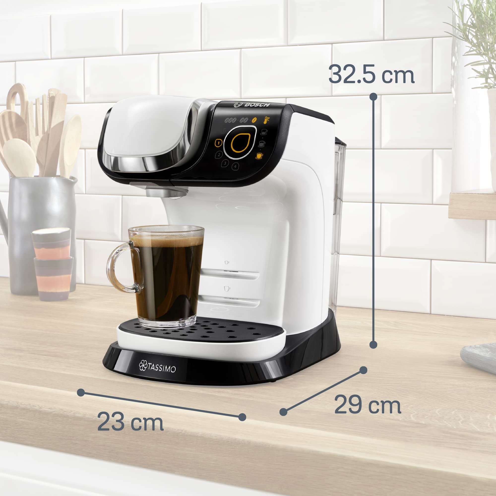 Machine à Café Tassimo My Way TAS6504 Blanc – Plus de 40 Boissons, OneTouch & Filtration Brita