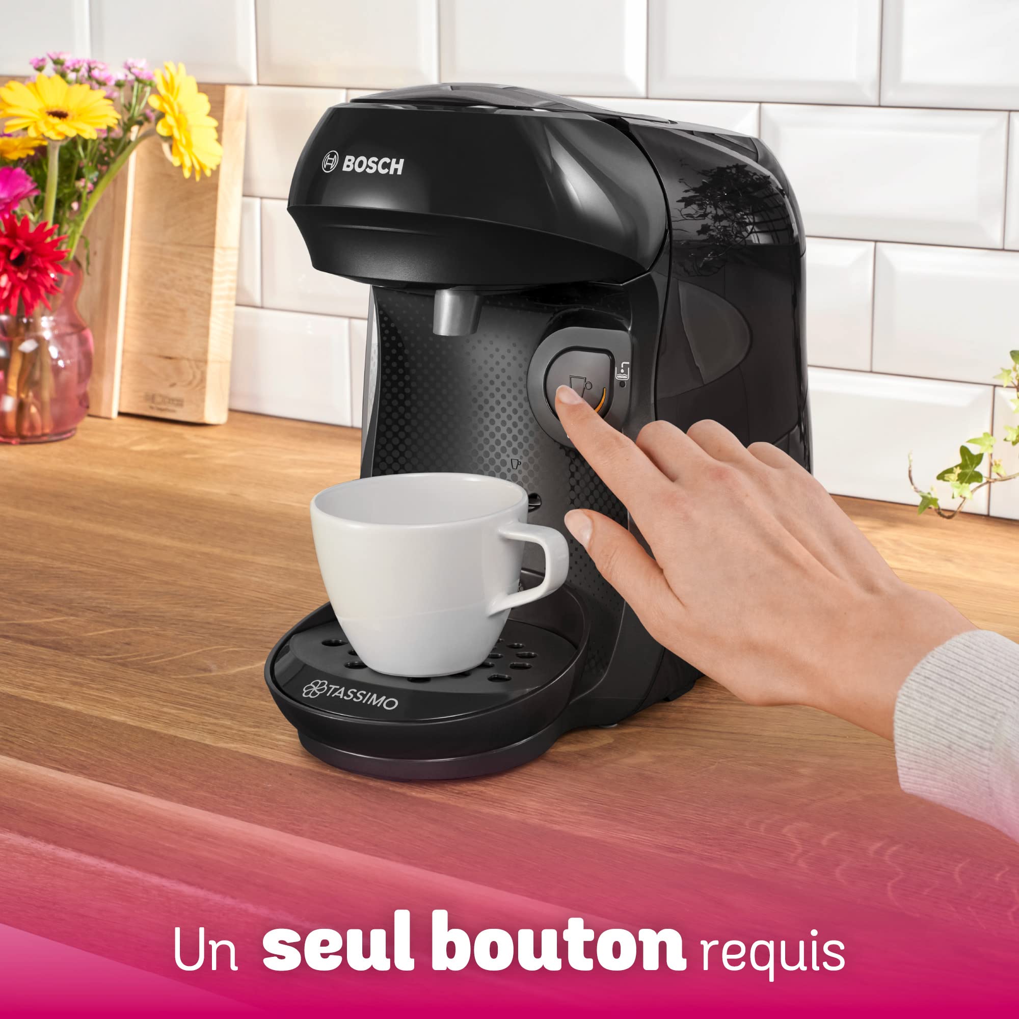 Machine à Café Tassimo Happy TAS1002N Noir Intense – Plus de 40 Boissons, Format Compact