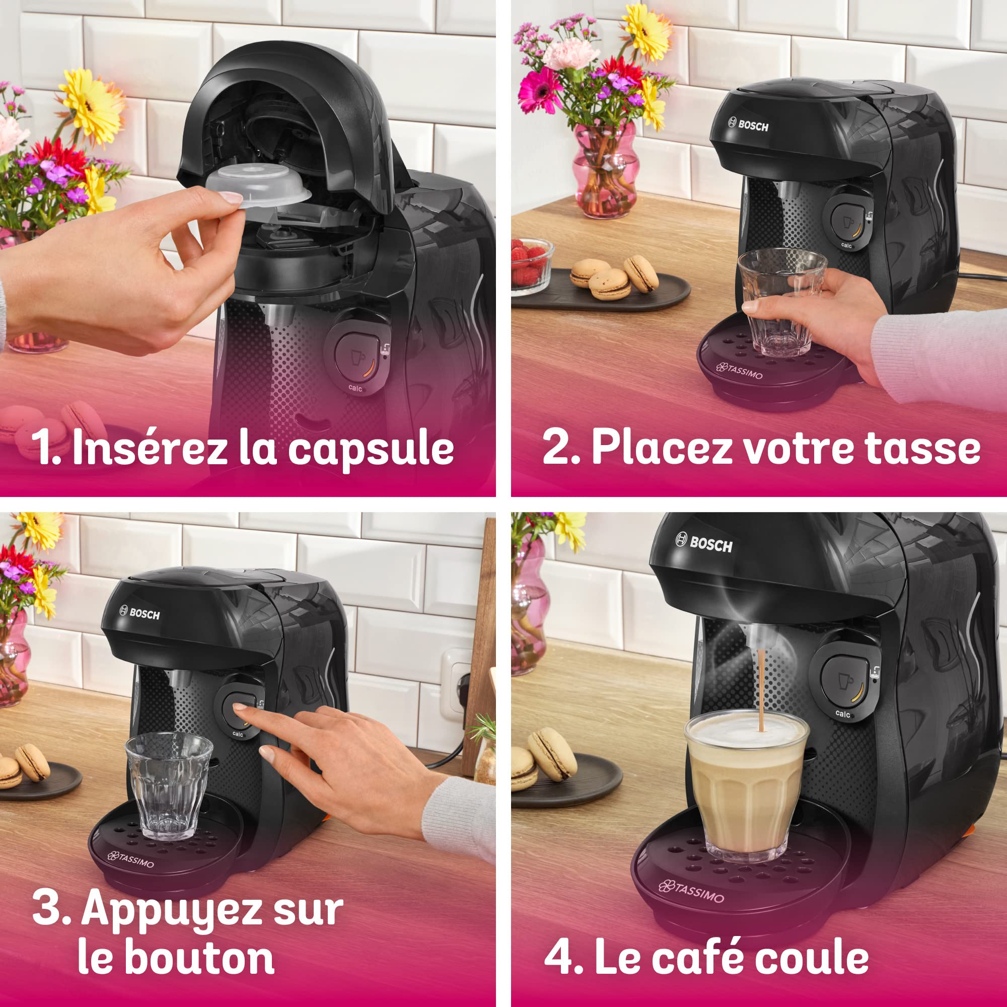 Machine à Café Tassimo Happy TAS1002N Noir Intense – Plus de 40 Boissons, Format Compact