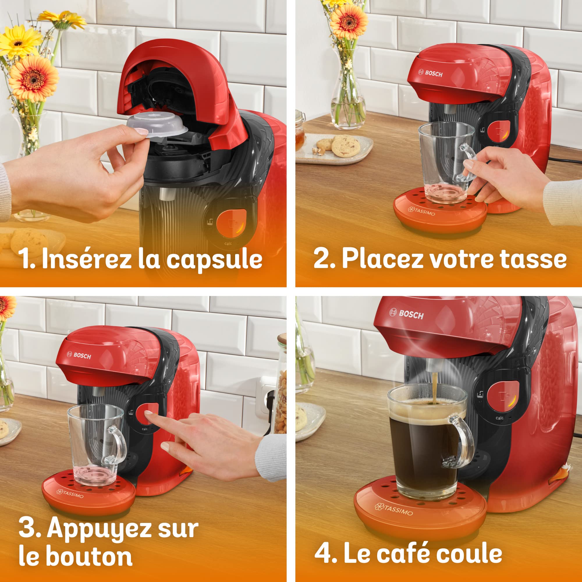 Machine à Café Tassimo Style TAS1103 Rouge – Plus de 40 Boissons, Format Ultra-Compact