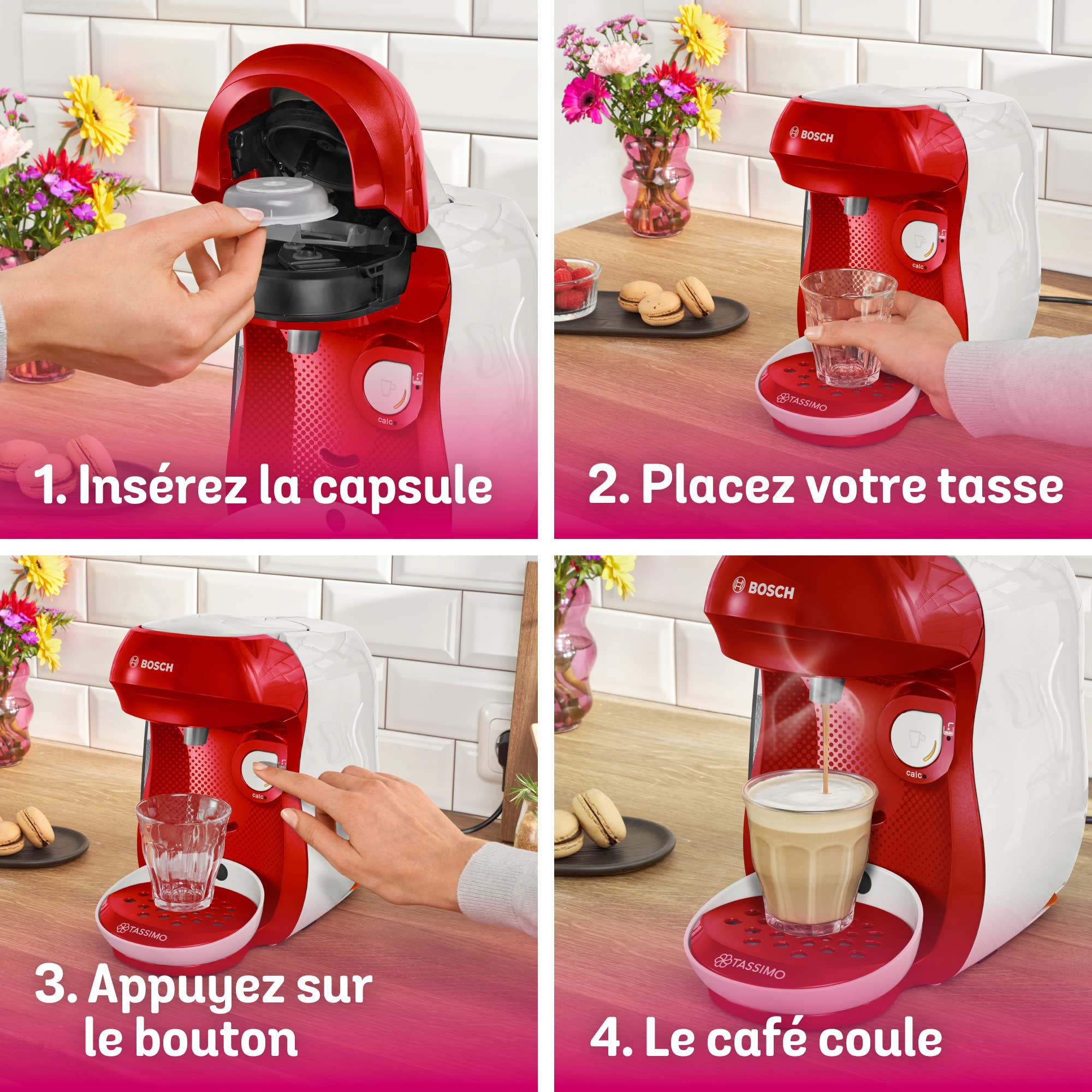 Machine à Café Tassimo Happy TAS1006 Rouge & Blanc – Plus de 40 Boissons, Format Compact