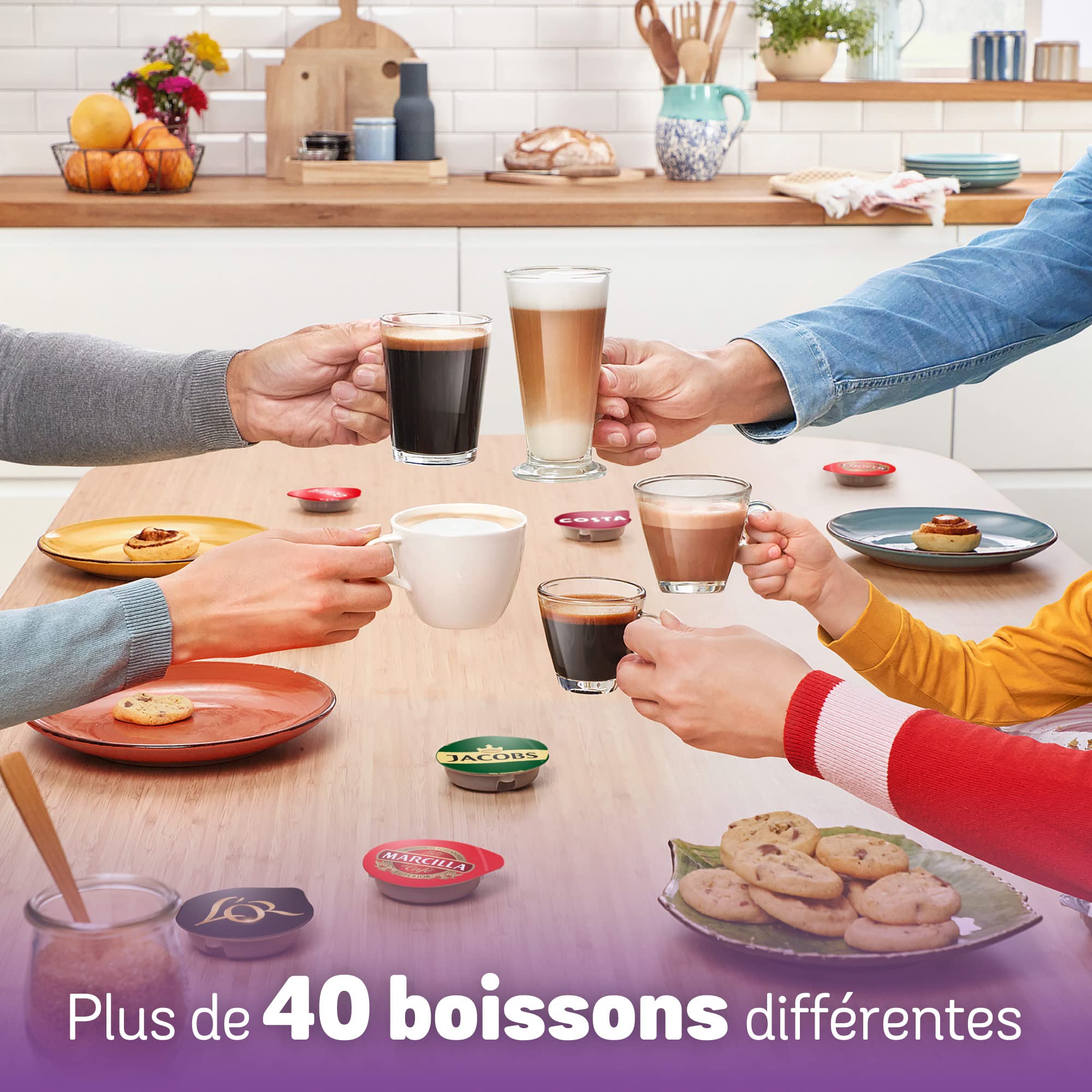 Machine à Café Tassimo My Way TAS6504 Blanc – Plus de 40 Boissons, OneTouch & Filtration Brita