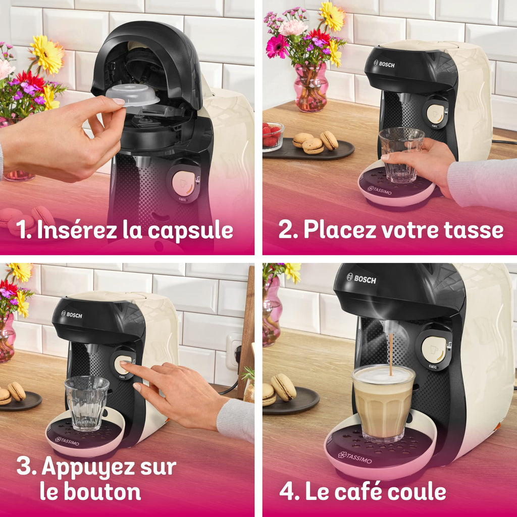 Machine à Café à Capsules Tassimo Happy TAS1007 Crème – Plus de 40 Boissons, 1400 W